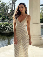 Sexy Spaghetti Strap V-Neck Knit Chic Cut Out Mesh Beach Maxi Dress 2025 Women's Summer Outfits Beachwear Swimsuit Cover Up K137