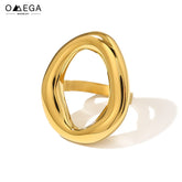 Geometric Aesthetic Chunky Rings For Women Stainless Steel Gold Color Waterproof Women's Large Ring Simple Hyperbole Female Ring