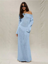 2024 Women's Elegant O-neck Strapless Mesh Knit Long Sleeve Maxi Dress Autumn New Sexy See-through Beach Swimsuit Cover Up A2884