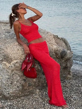 Sexy Trendy Backless Camisole Top Wrap Hip Long Skirt Knit Shiny 2 Piece Set Outfits Slim Fit Crop Camisole Top Cover Up A3171