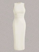 Spring and summer new solid color wrinkled waist vest dress long skirt