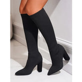 New Autumn Winter Pointed Toe Thick High-heeled Knitted Knee-high Boots Women's Elastic Wool Socks Shoes Chaussettes Et Bottes