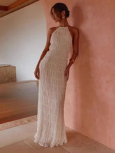 White Ruffles Halter Beach Dress for Women Sexy Lace Up Draped Holidays Maxi Dresses Summer Backless Sleeveless Party Dress 2025