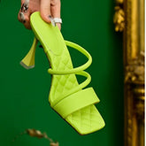 Summer New Stiletto Sandals Women Fashion Square Head Shallow Mouth Open Toe Line with Anti-slip Wear-resistant High Heels