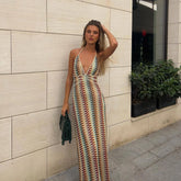 Deep V-Neck Maxi Dresses Fashion Women High Waist Sleeveless Backless 2025 New Summer Bodycon Halter Crochet Beach Chic Vestidos