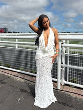 Sexy 3D Flower Halter Deep V Neck Maxi Dress for Women Patchwork Backless Slim Sleeveless Dress Evening Party Club Prom Beach