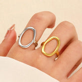 Hollow Oval Rings for Women Gold Color Silver Color Stainless Steel Ring Opening Geometric Accessories Simple Female Jewelry