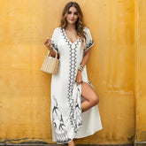 Swimsuit Covers Swallow Embroidery Kimono 2025 Bikini Cover Ups Beach Dress Robe Long Dress Beachwear Sarong Women Loose Dress