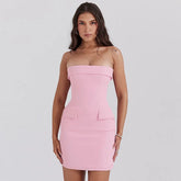 New Sexy Women's Strapless Dress Fashion Sleeveless Solid Color Wrapped Dress Mini Dress Women Elegant Clothing JY24278DGO
