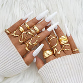 Vintage Gold Color Irregular C Shape Open Ring Set Women Creative Geometric Finger Knuckle Ring Couple Jewelry Accessories 2025