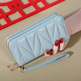 Simple Large-capacity Long Wallet, Solid Color Zipper Coin Purse, Valentine's Day Clutch Bag With Wristband