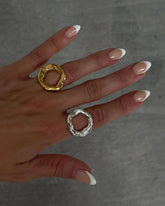 GHIDBK Vintage 18K Gold Plated Irregular Circle Melted Texture Detail Rings For Women Stainless Steel Waterproof Fashion Jewelry