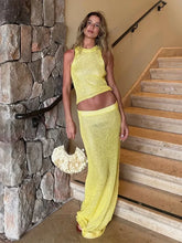 2025 Sexy V-neck Sleeveless Shiny Silk Camisole Tank Top Long Dress Two Piece Set Fashion Elastic Waist Wrap Hip Knitted Set K68