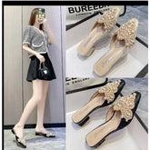 2024Half Head Women's Slippers Lace Sexy Pearl Rhinestones Outdoor Shoes on Sale