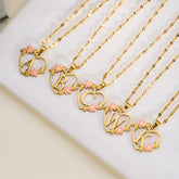 Korean Flower Stainless Steel Initial Letter Name Pendant Necklace For Women Men A-Z Letters Friendship Choker Jewelry Gifts