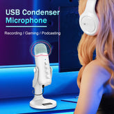 Professional White USB Condenser Microphone Studio Recording Mic for PC Computer Phone Gaming Streaming Podcast Vocals Youtube