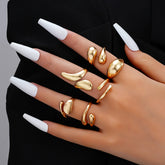 Trendy Irregular Gold Color Rings Set for Women Vintage Unique Hip Hop Punk Water Drop Ring Geometric Jewelry Gift 2024 New