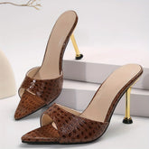 Glamorous Crocodile Texture High Heel Sandals - Chic Slip-On Stilettos with Pointy Peep Toe for Fashion-Forward Parties Banquets