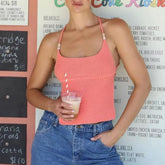 Gaono Y2K Coquette Women's Knit Cami Tops Tie Up Sleeveless Open Back Solid Color Halter Neck Tank Tops Aesthetic Streetwear