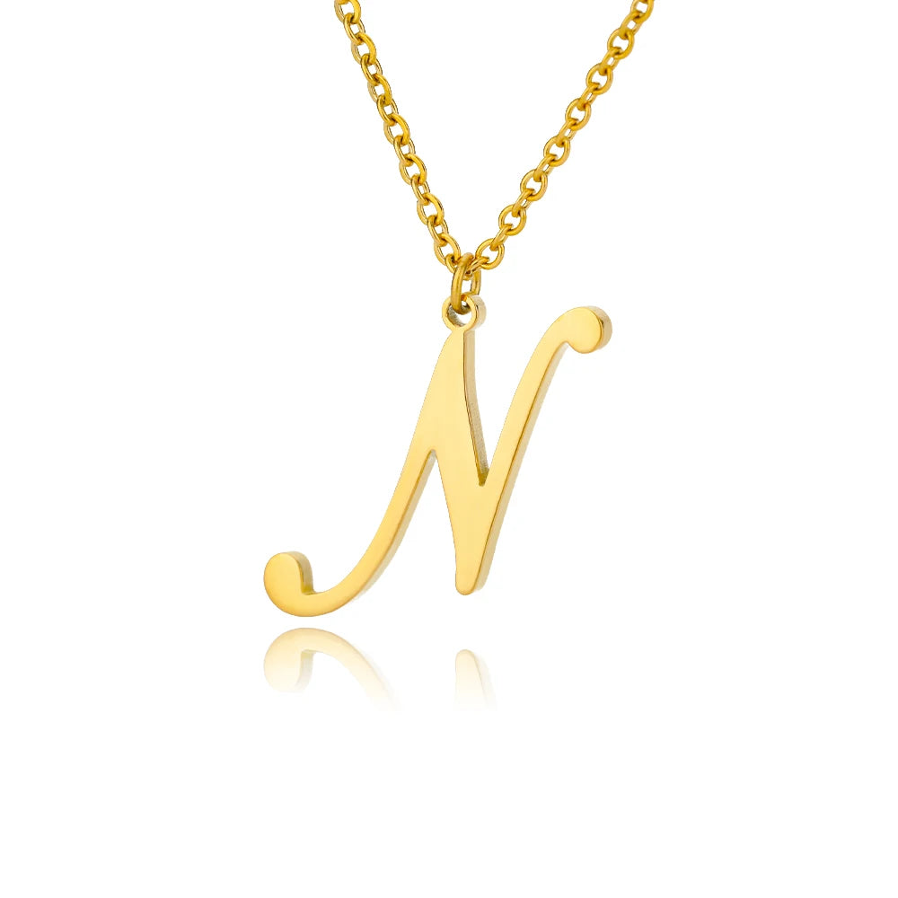Artistic Cursive Initials Letter Necklace For Women Gold Plated Chain Choker Necklace Charm Collar Stainless Steel Jewelry