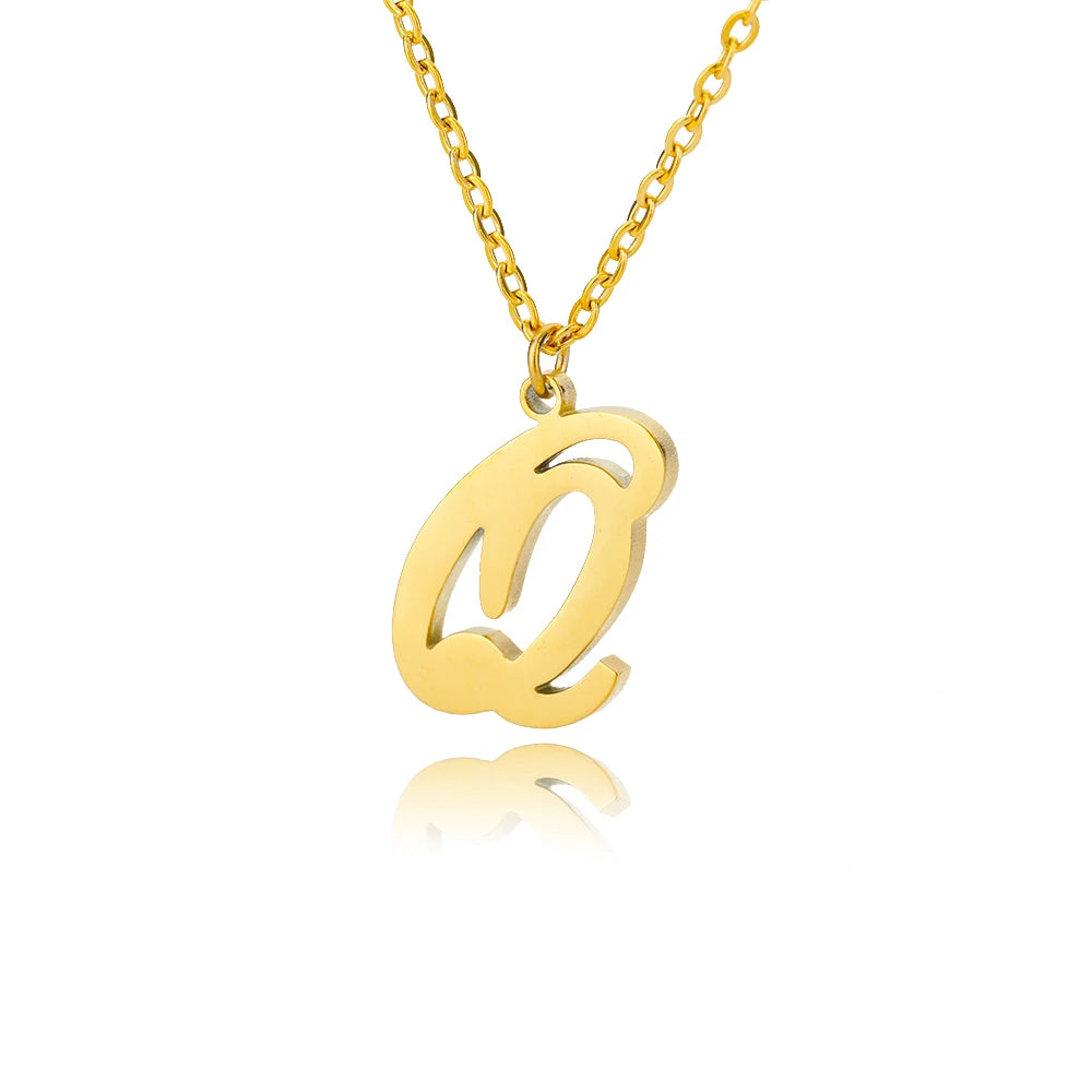Artistic Cursive Initials Letter Necklace For Women Gold Plated Chain Choker Necklace Charm Collar Stainless Steel Jewelry