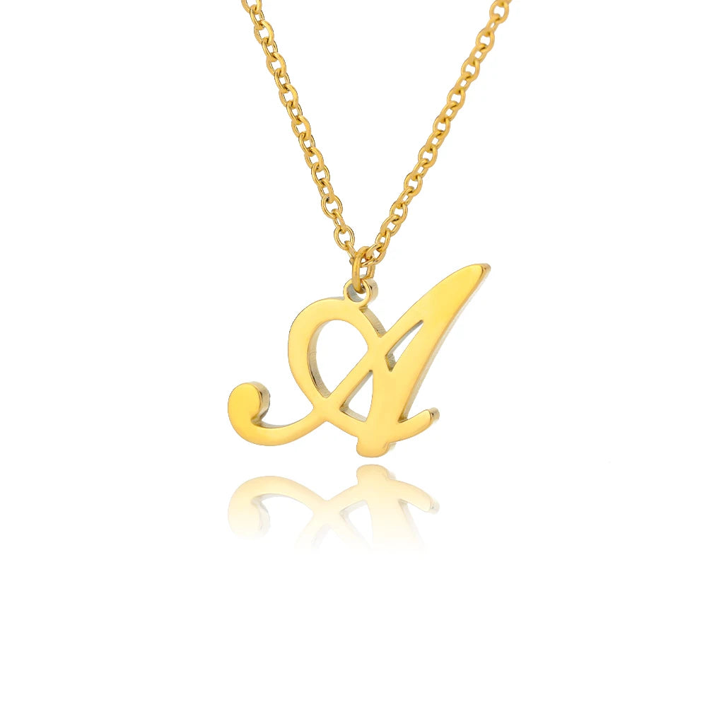 Artistic Cursive Initials Letter Necklace For Women Gold Plated Chain Choker Necklace Charm Collar Stainless Steel Jewelry
