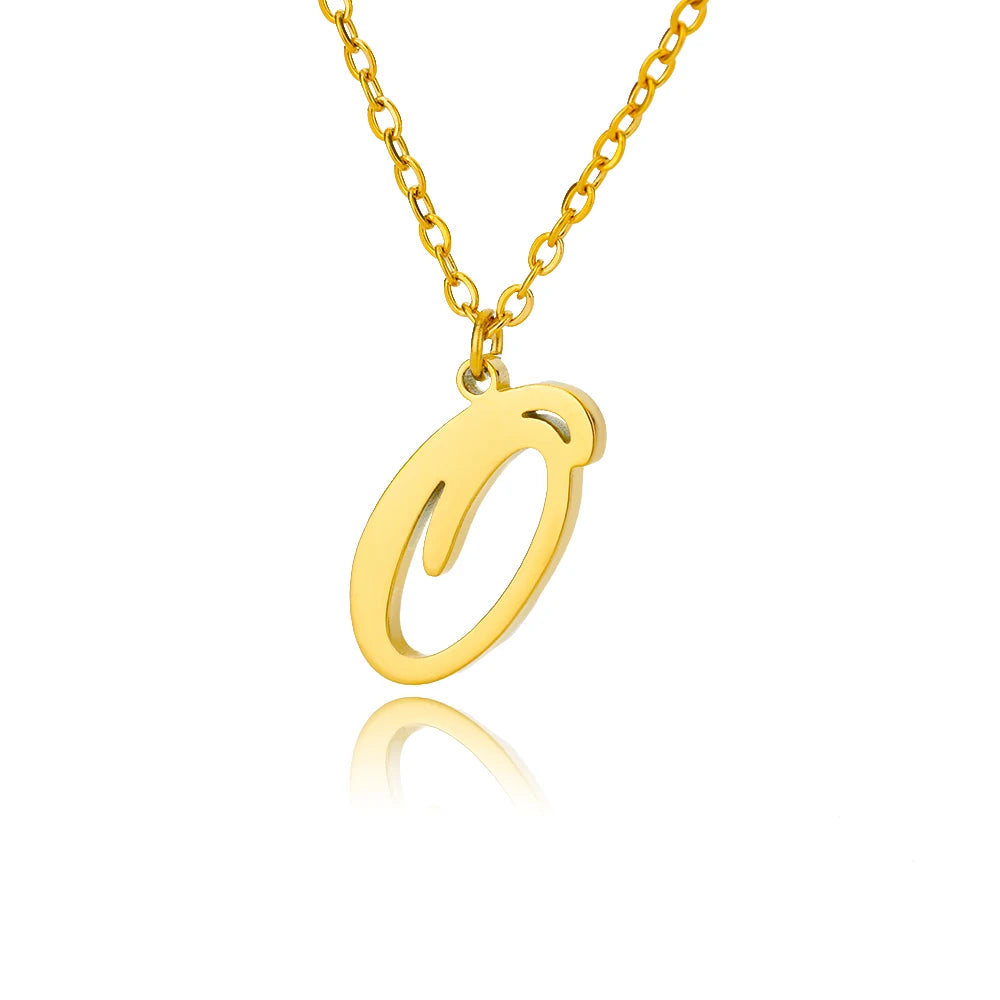 Artistic Cursive Initials Letter Necklace For Women Gold Plated Chain Choker Necklace Charm Collar Stainless Steel Jewelry