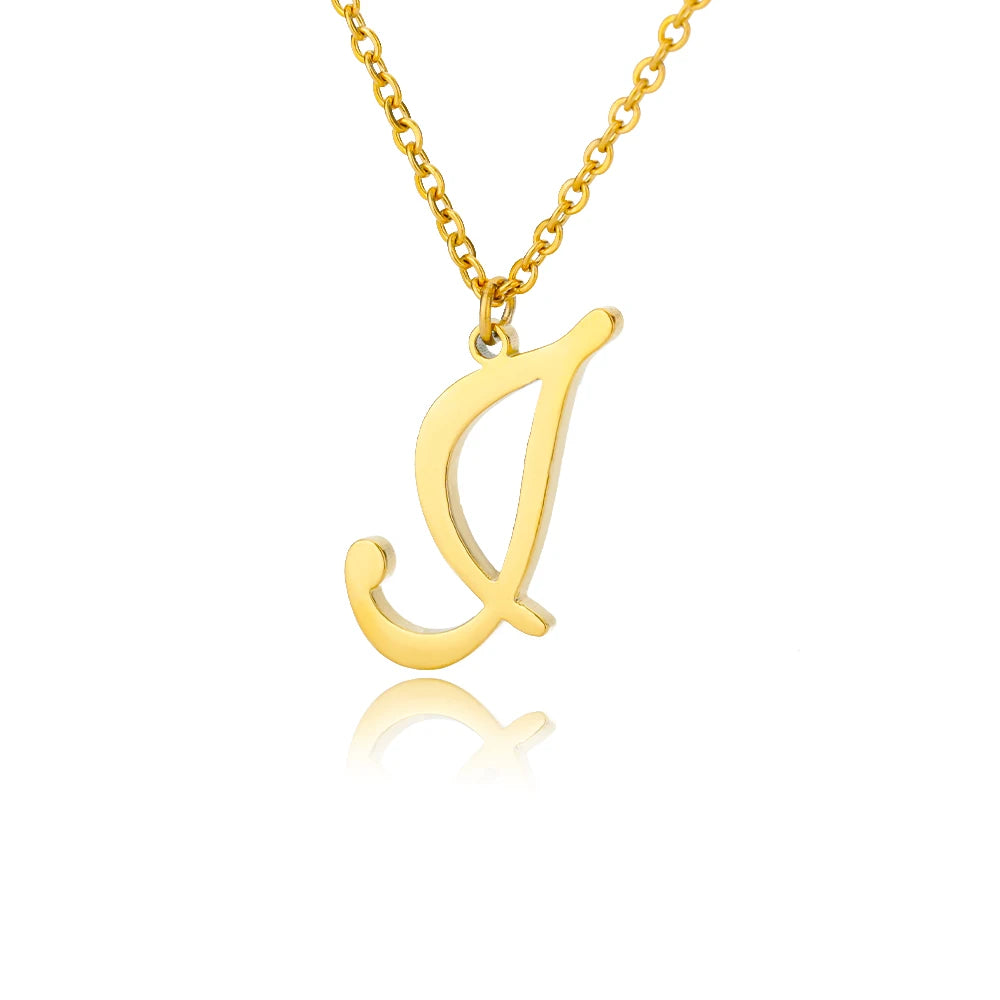 Artistic Cursive Initials Letter Necklace For Women Gold Plated Chain Choker Necklace Charm Collar Stainless Steel Jewelry