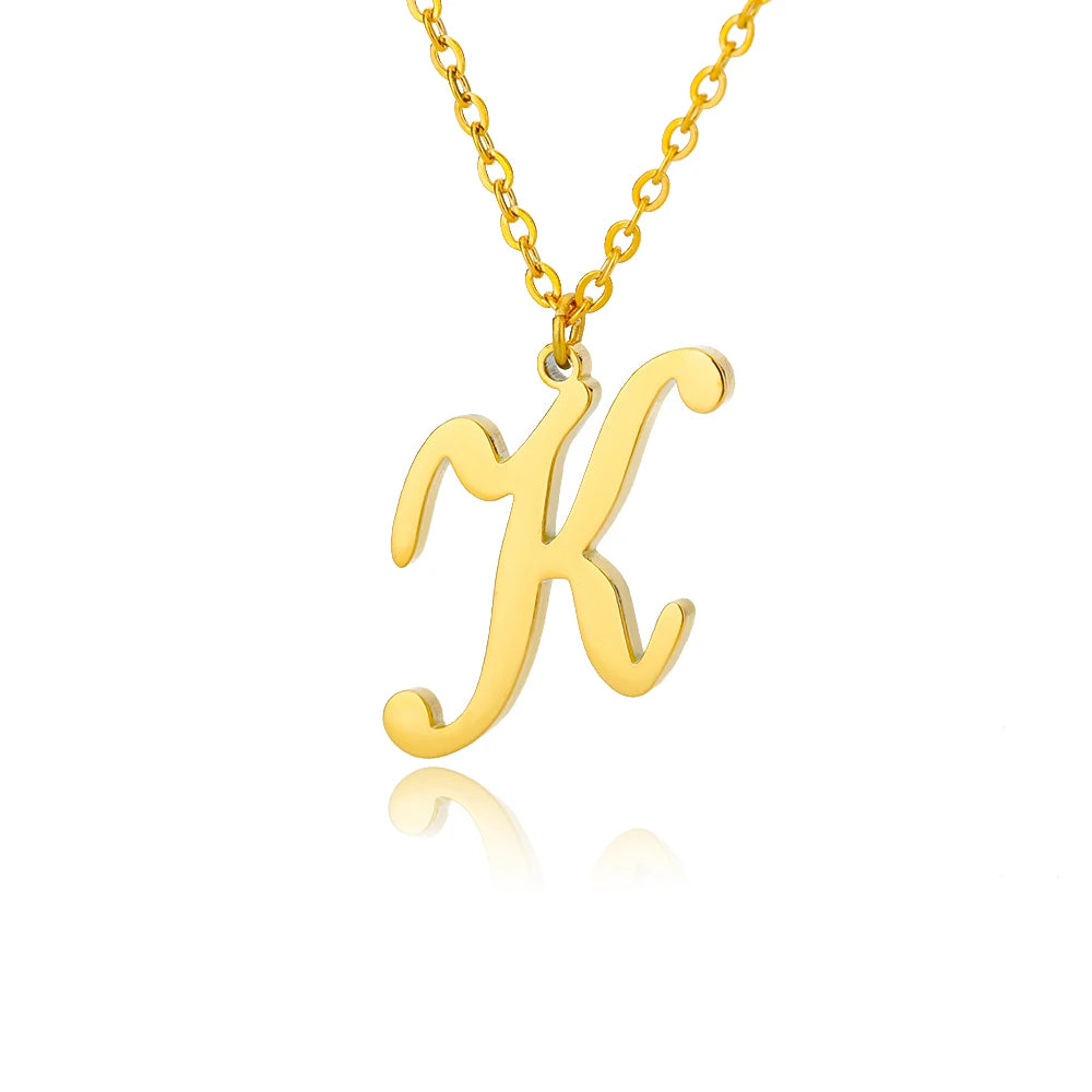 Artistic Cursive Initials Letter Necklace For Women Gold Plated Chain Choker Necklace Charm Collar Stainless Steel Jewelry