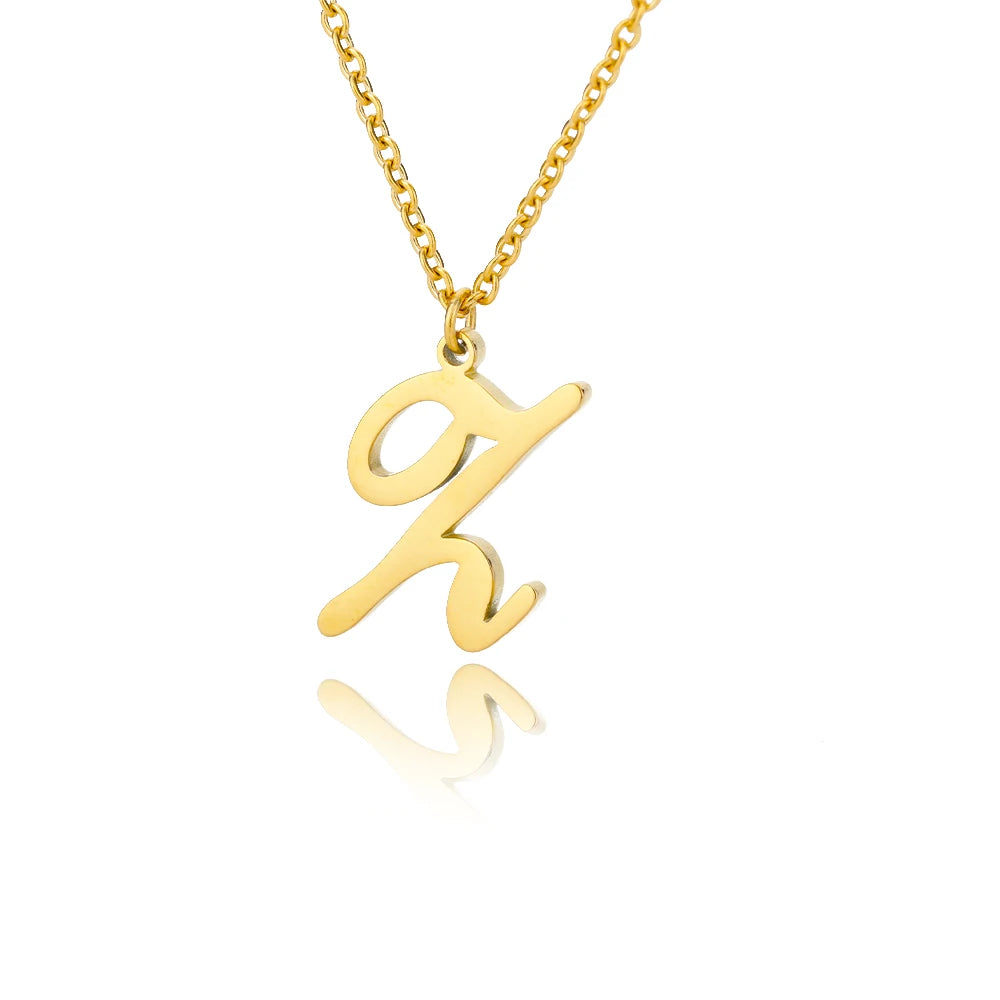 Artistic Cursive Initials Letter Necklace For Women Gold Plated Chain Choker Necklace Charm Collar Stainless Steel Jewelry