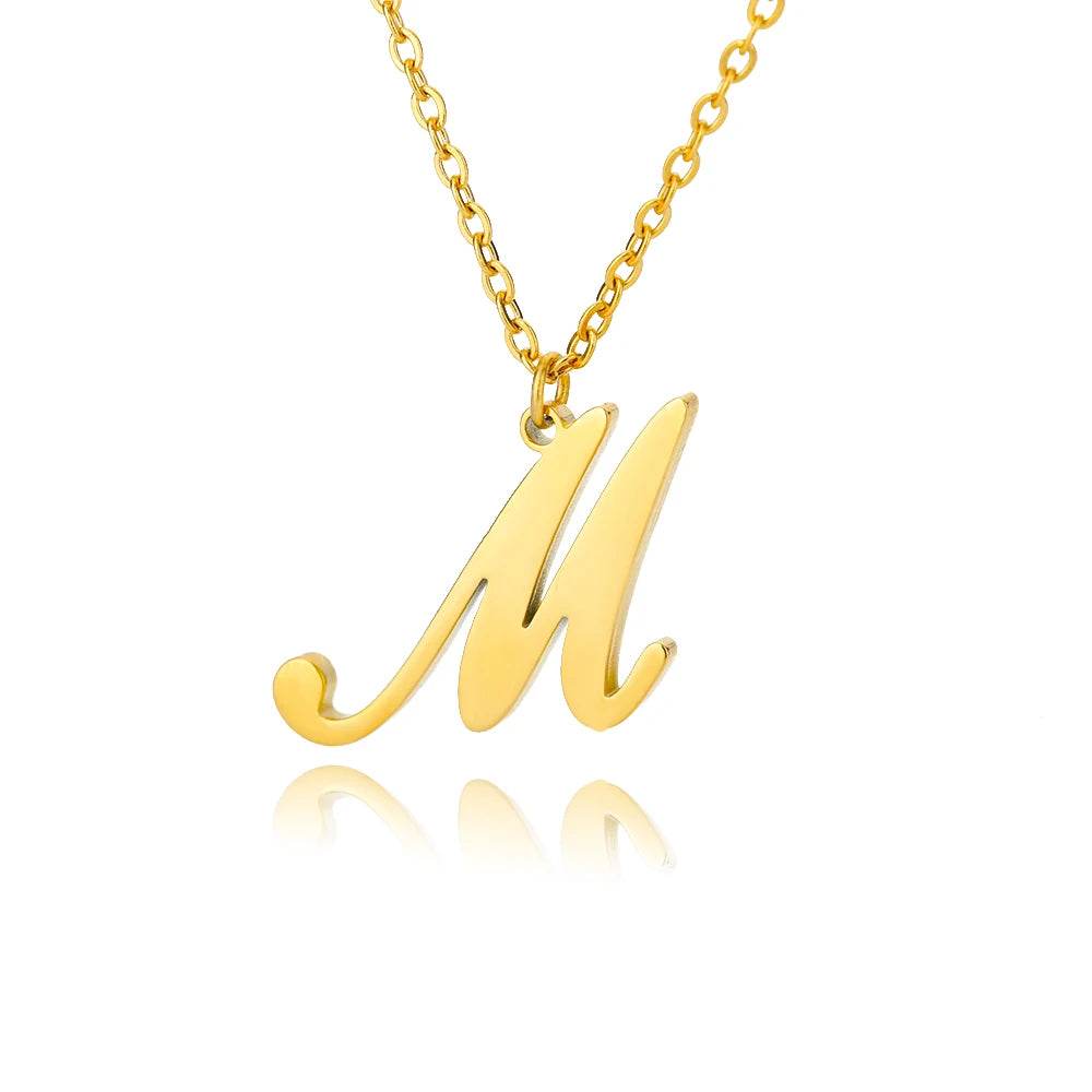 Artistic Cursive Initials Letter Necklace For Women Gold Plated Chain Choker Necklace Charm Collar Stainless Steel Jewelry