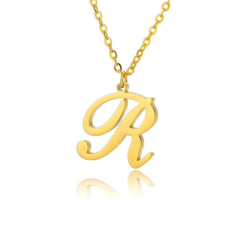 Artistic Cursive Initials Letter Necklace For Women Gold Plated Chain Choker Necklace Charm Collar Stainless Steel Jewelry