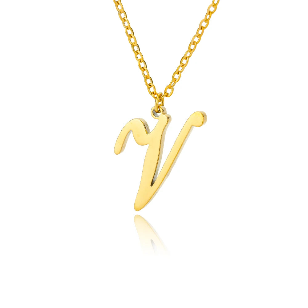 Artistic Cursive Initials Letter Necklace For Women Gold Plated Chain Choker Necklace Charm Collar Stainless Steel Jewelry