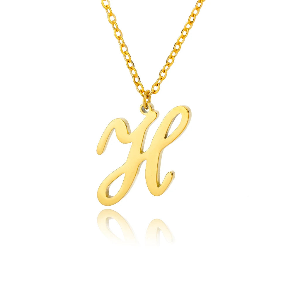 Artistic Cursive Initials Letter Necklace For Women Gold Plated Chain Choker Necklace Charm Collar Stainless Steel Jewelry