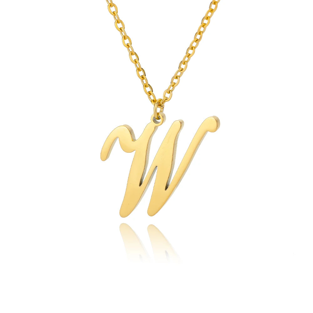 Artistic Cursive Initials Letter Necklace For Women Gold Plated Chain Choker Necklace Charm Collar Stainless Steel Jewelry
