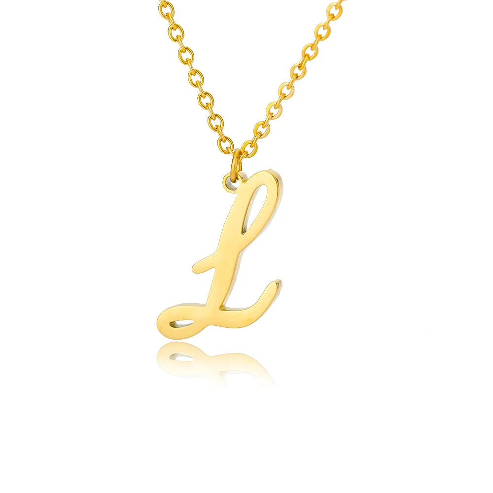 Artistic Cursive Initials Letter Necklace For Women Gold Plated Chain Choker Necklace Charm Collar Stainless Steel Jewelry