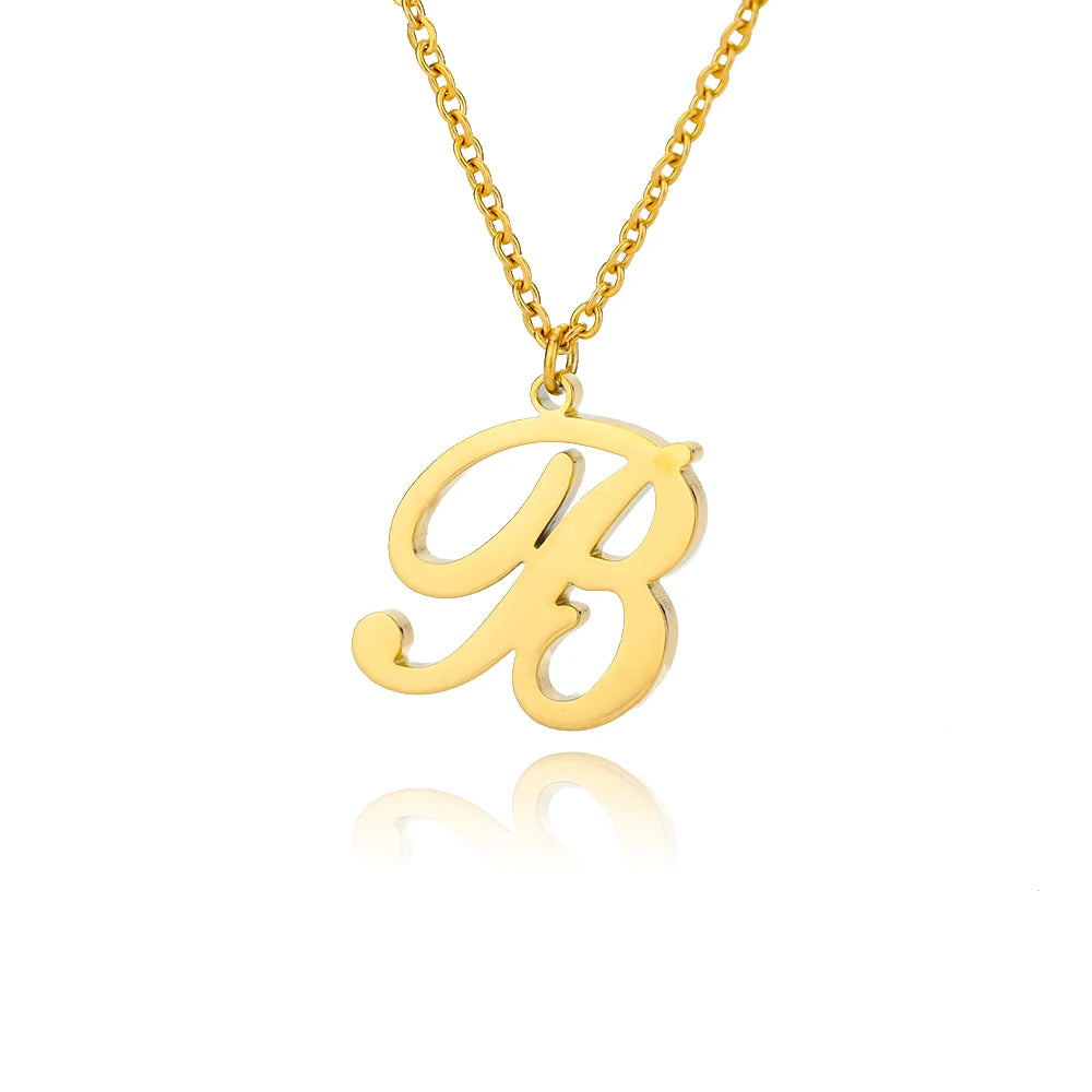 Artistic Cursive Initials Letter Necklace For Women Gold Plated Chain Choker Necklace Charm Collar Stainless Steel Jewelry