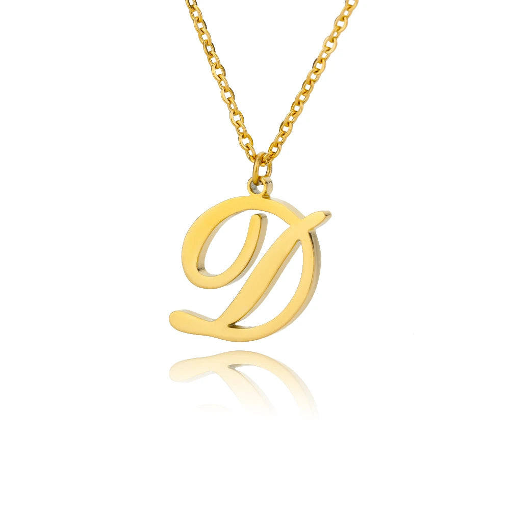 Artistic Cursive Initials Letter Necklace For Women Gold Plated Chain Choker Necklace Charm Collar Stainless Steel Jewelry