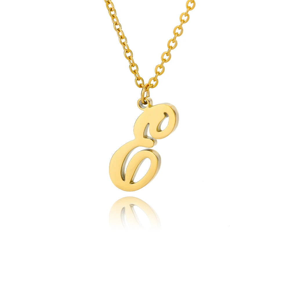 Artistic Cursive Initials Letter Necklace For Women Gold Plated Chain Choker Necklace Charm Collar Stainless Steel Jewelry