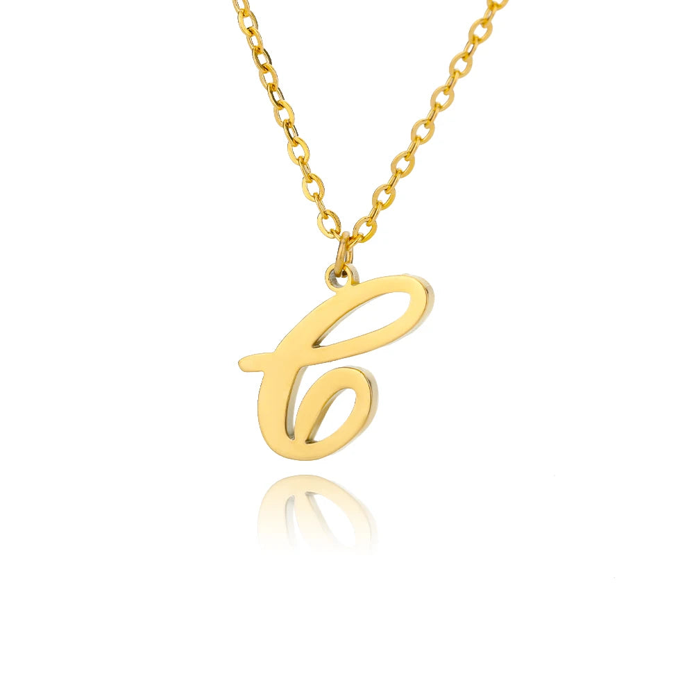 Artistic Cursive Initials Letter Necklace For Women Gold Plated Chain Choker Necklace Charm Collar Stainless Steel Jewelry