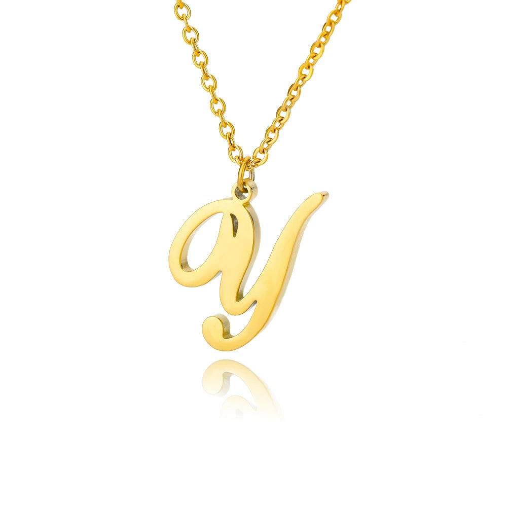 Artistic Cursive Initials Letter Necklace For Women Gold Plated Chain Choker Necklace Charm Collar Stainless Steel Jewelry