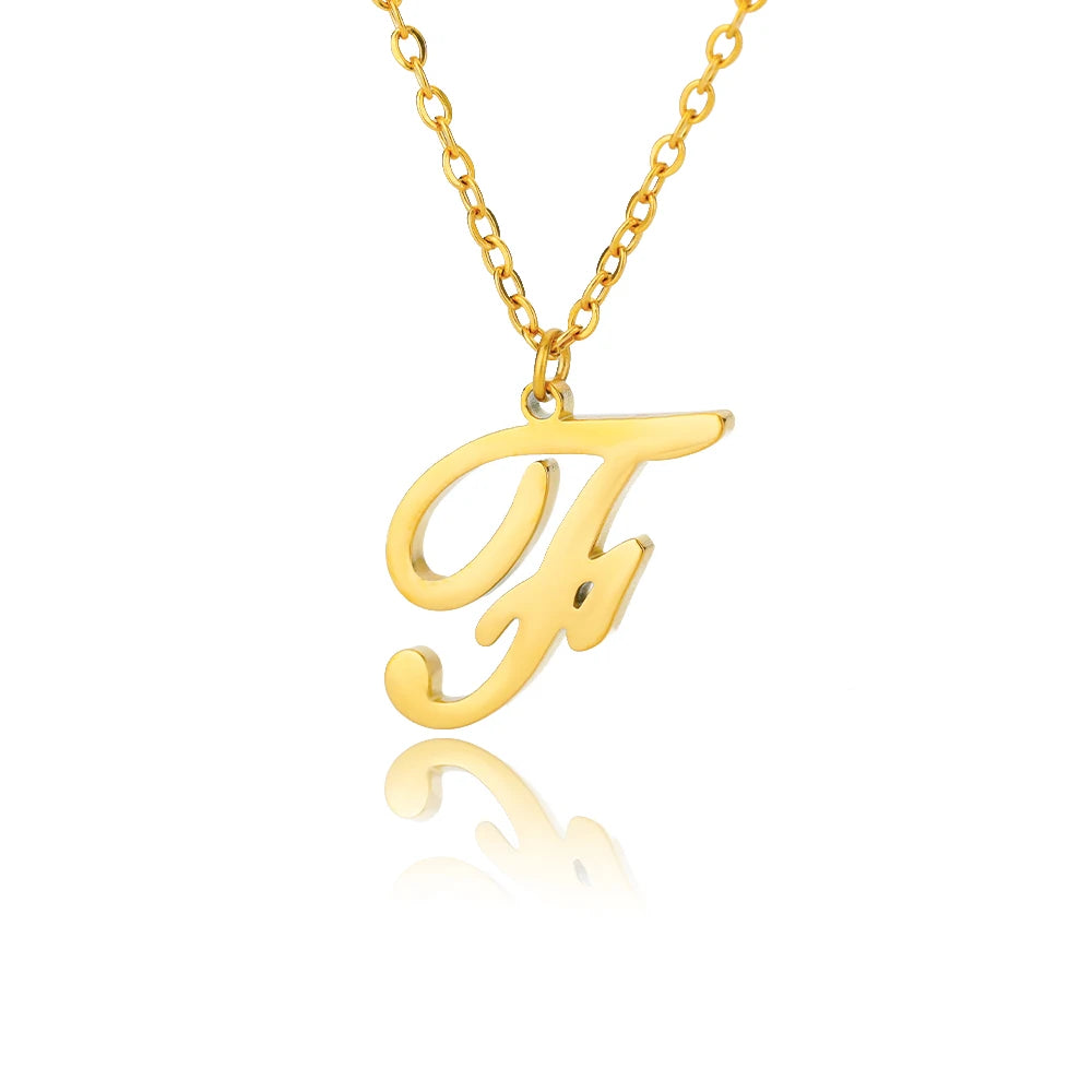 Artistic Cursive Initials Letter Necklace For Women Gold Plated Chain Choker Necklace Charm Collar Stainless Steel Jewelry