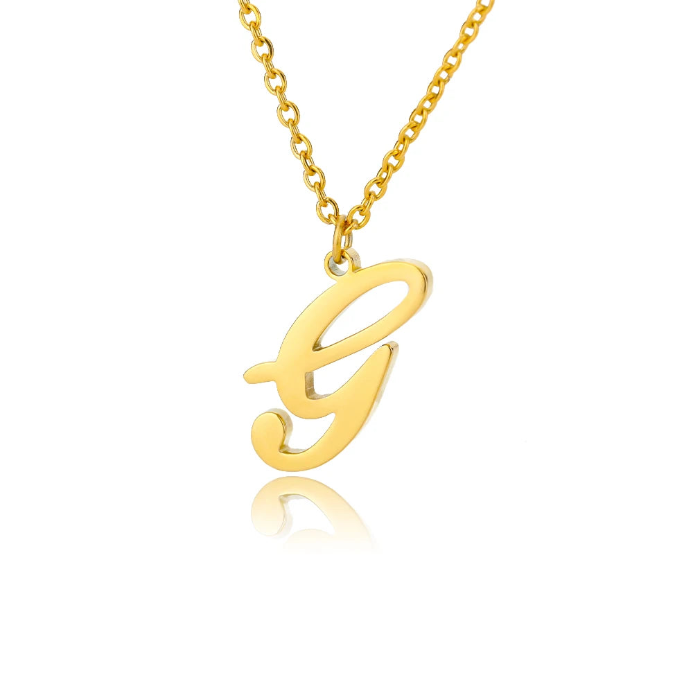 Artistic Cursive Initials Letter Necklace For Women Gold Plated Chain Choker Necklace Charm Collar Stainless Steel Jewelry