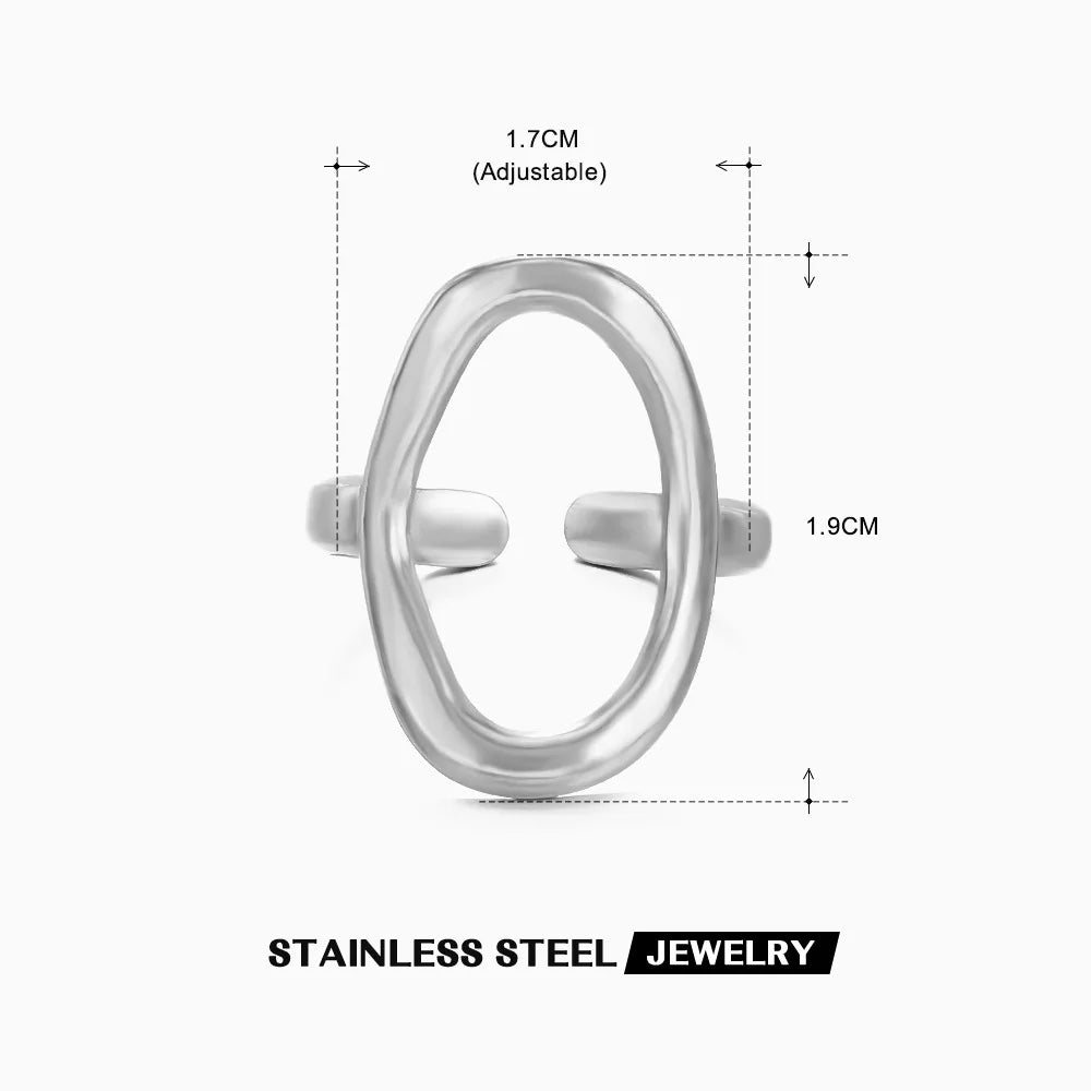 ENSHIR 316L Stainless Steel Geometric Hollow Oval Open Ring for Women Men Party Simple Jewelry Gifts Wholesale