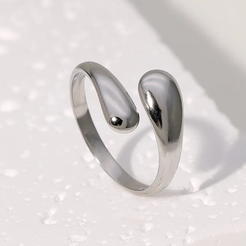 Retro Water Drop Ring For Women Stainless Steel Silver Gold Color Punk Gothic Adjustable Open Ring Jewelry Accessories Gift