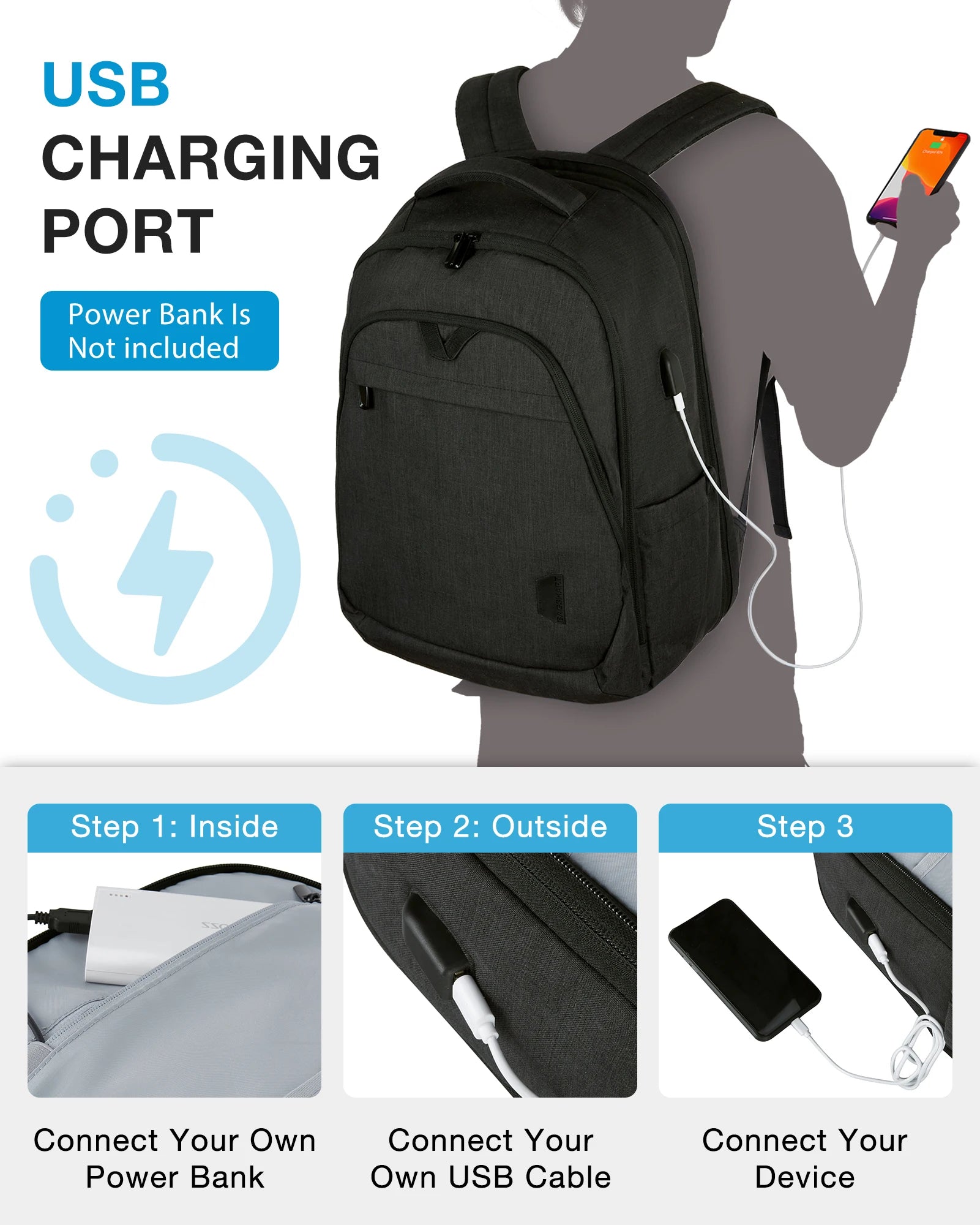 BAGSMART Men's Backpack Anti-theft Large Waterproof Women School Bags Travel Bussiness Laptop Backpacks with USB Charging Port