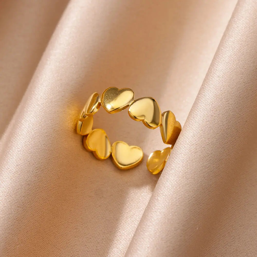 Gold Color Stainless Steel Heart Shape Open Ring For Women Non-Discoloration Fashion Exquisite Aesthetic Romantic Couple Jewelry