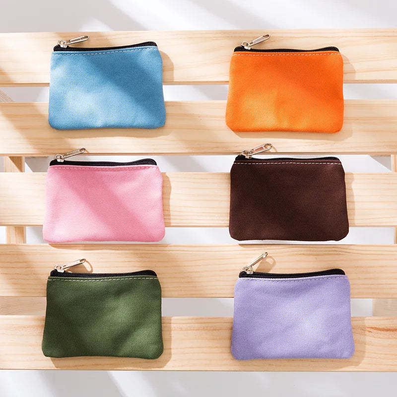 New DIY Canvas Coin Purse Simple Fabric Small Coin Pouch Change Purse Portable Cotton Card Holder Storage Bag Mini Wallet
