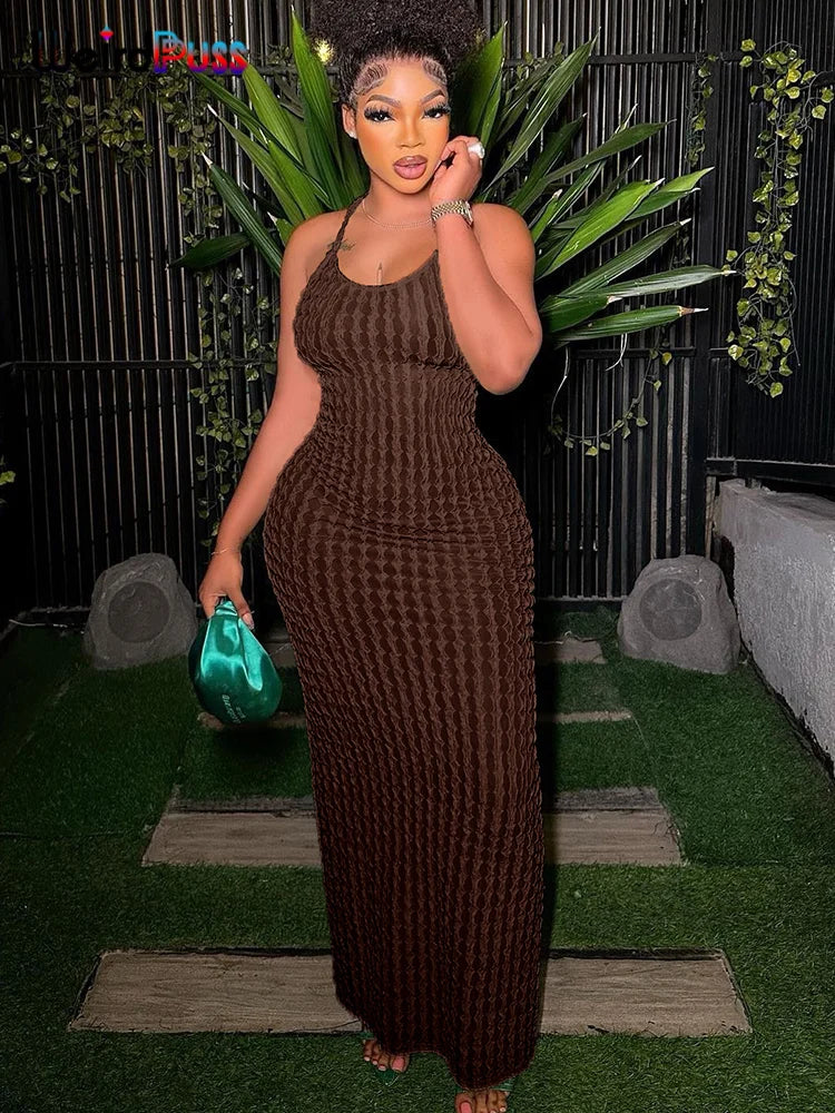Weird Puss Cross Bandage Women Maxi Dress Backless Sleeveless O Neck Sexy Elegant Skinny Solid Wedding Party Bodycon Vestidos