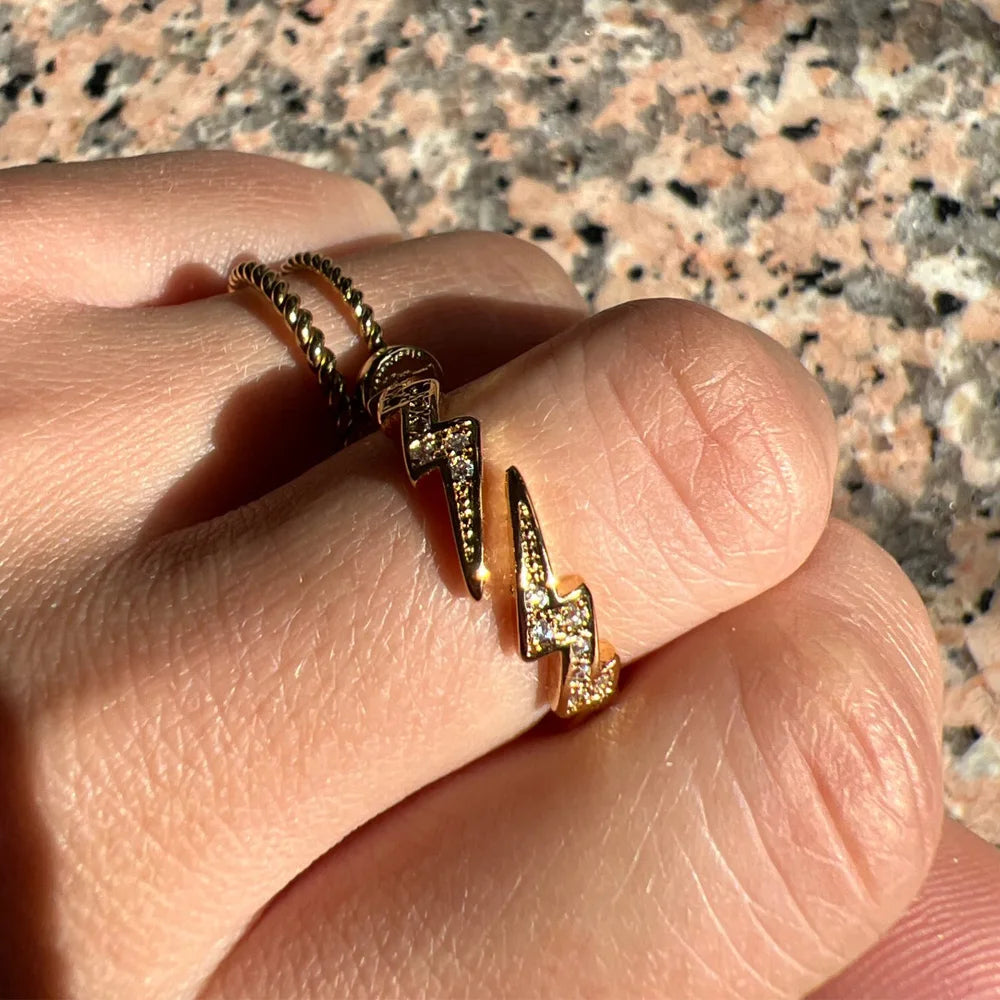 Lightning Rings For Women Stainless Steel Gold Plated Finger Ring 2023 Trend Zirconia Wedding Aesthetic Jewelry anillos mujer